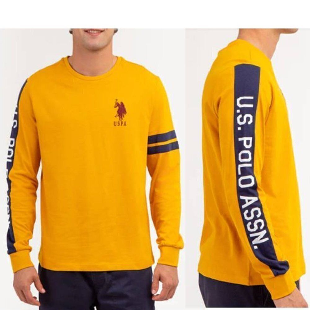 U.S. POLO MEN'S GRAPHIC LOGO LONG SLEEVE T-SHIRT YELLOW COTTON
